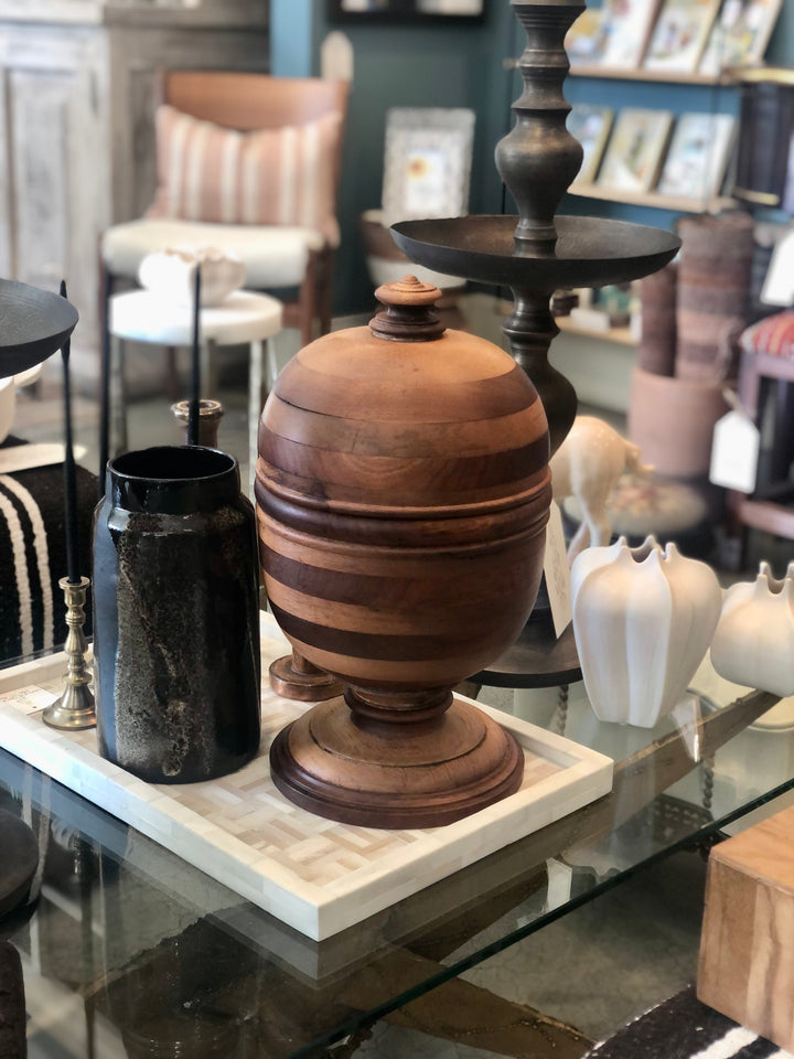 Vintage Large Hand-Turned Wood Ball Box