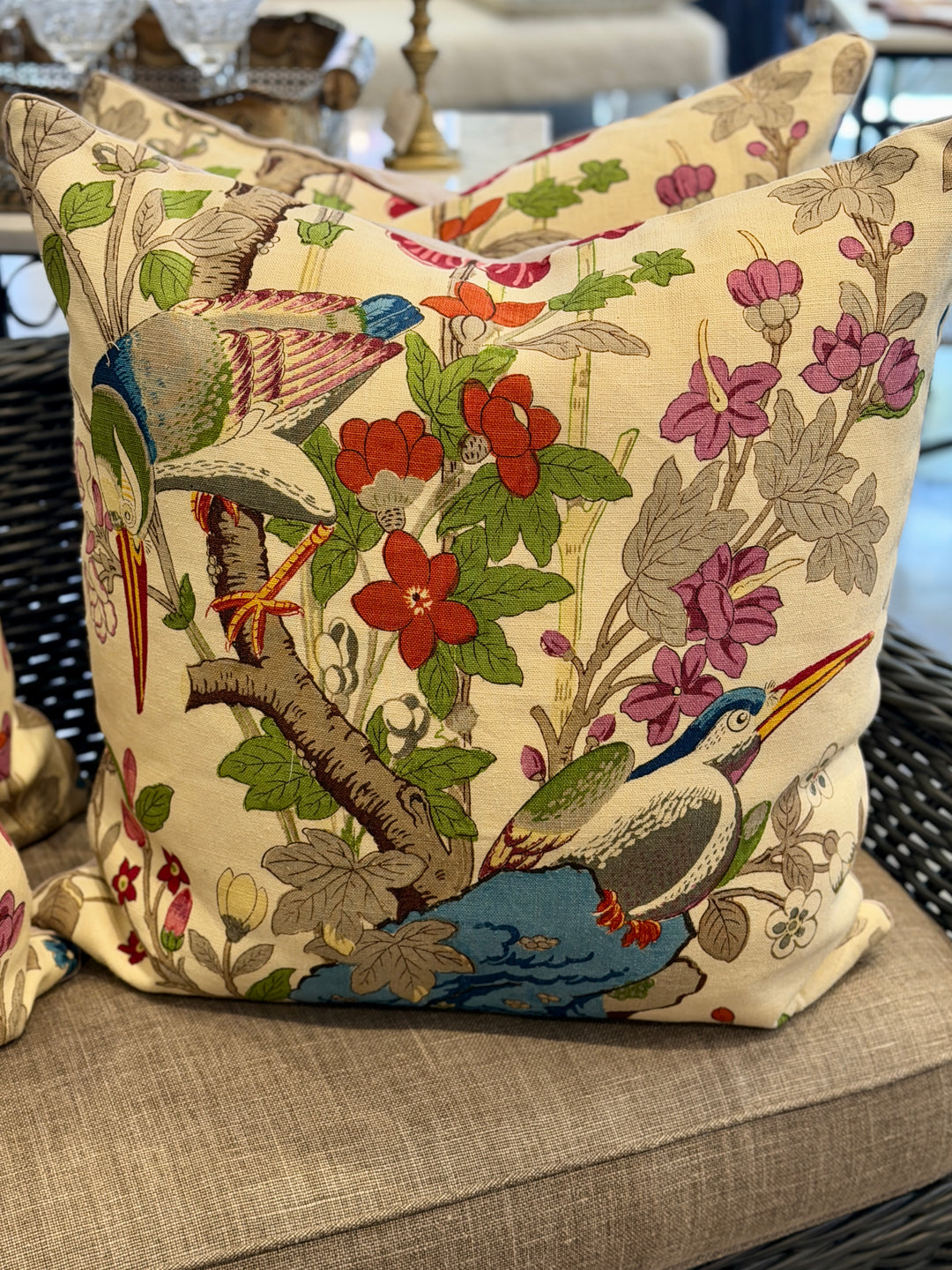 Custom 24" x 24" Pillow made from Vintage Handprinted Linen Fabric | A