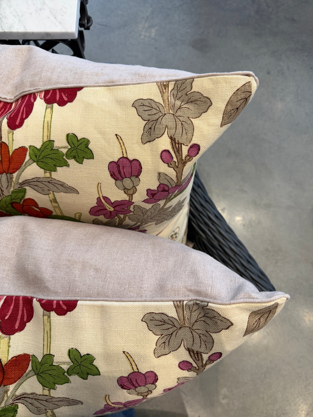 Custom 24" x 24" Pillow made from Vintage Handprinted Linen Fabric | A