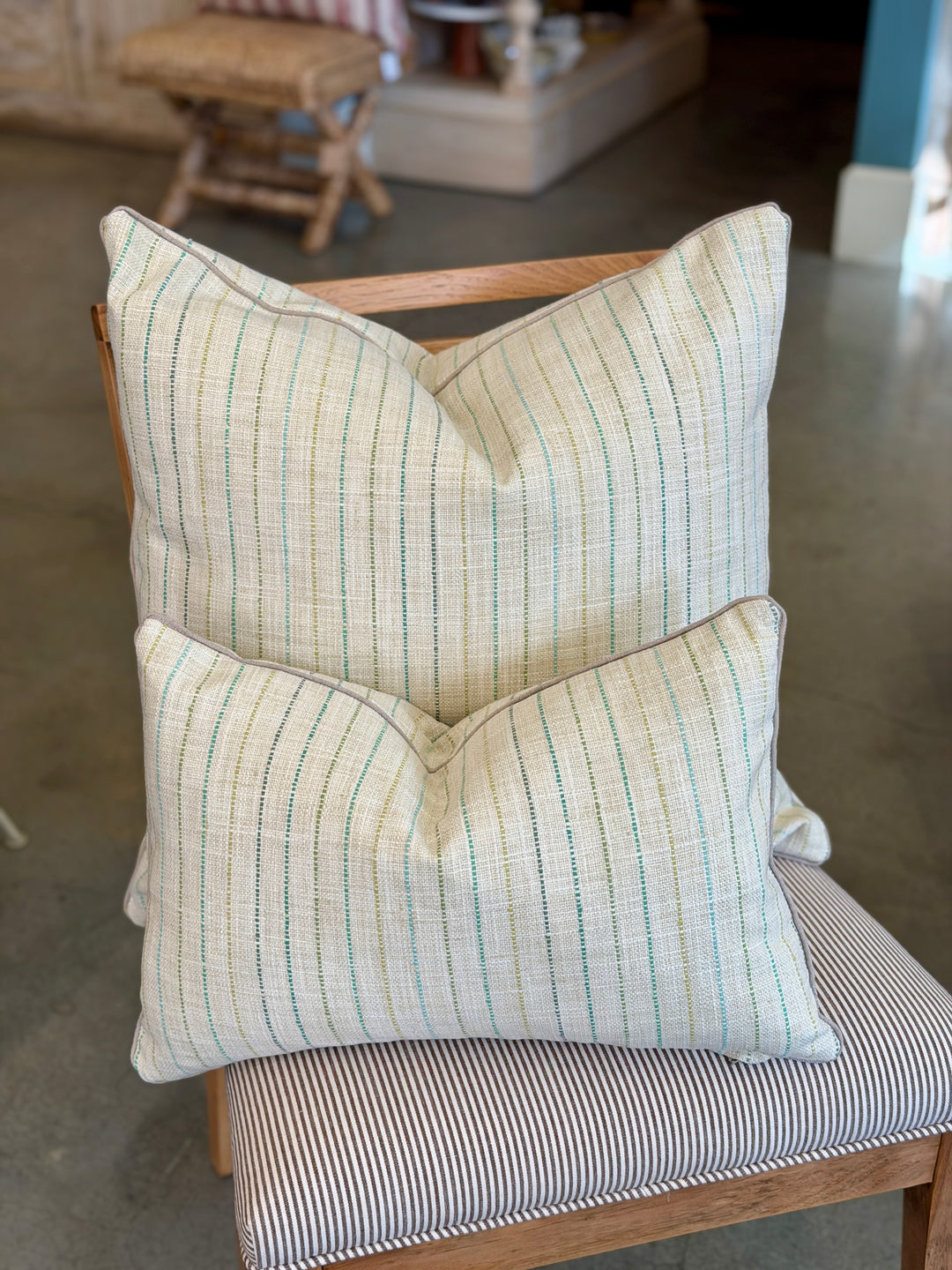 Custom 21" x 21" Pillow made from a Cream Cotton / Linen w/ Pinstripes