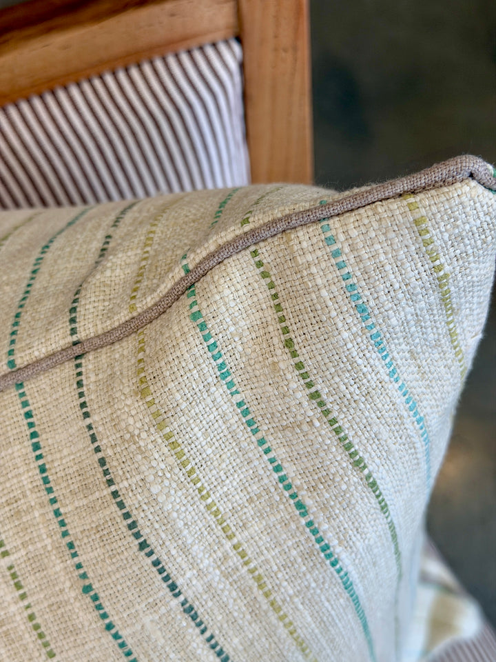 Custom 12" x 18" Pillow made from a Cream Cotton / Linen w/ Pinstripes