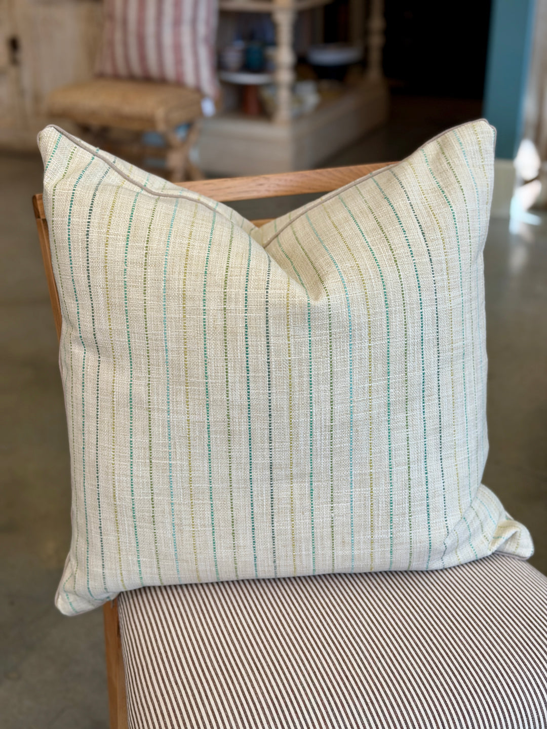 Custom 21" x 21" Pillow made from a Cream Cotton / Linen w/ Pinstripes
