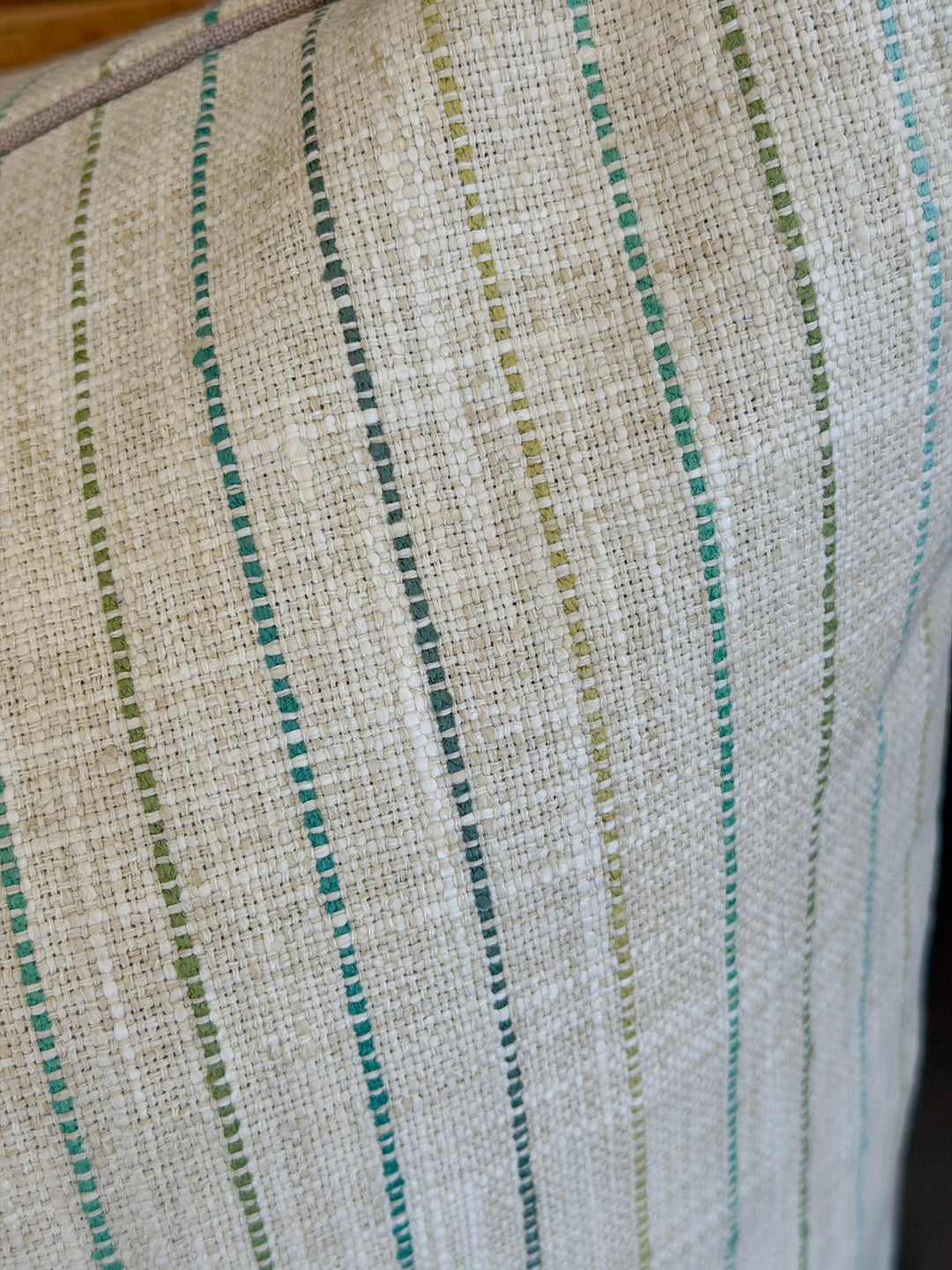 Custom 12" x 18" Pillow made from a Cream Cotton / Linen w/ Pinstripes