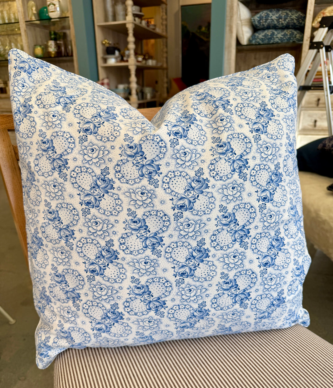 Custom 21" x 21" Pillow made from Vintage English Floral Printed Cotton | Blue B