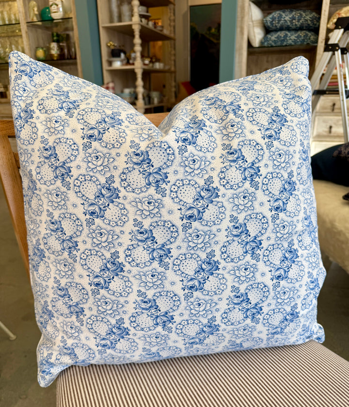 Custom 21" x 21" Pillow made from Vintage English Floral Printed Cotton | Blue B