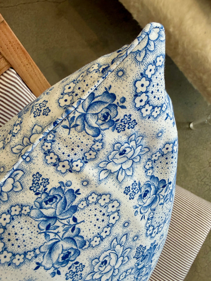 Custom 21" x 21" Pillow made from Vintage English Floral Printed Cotton | Blue B