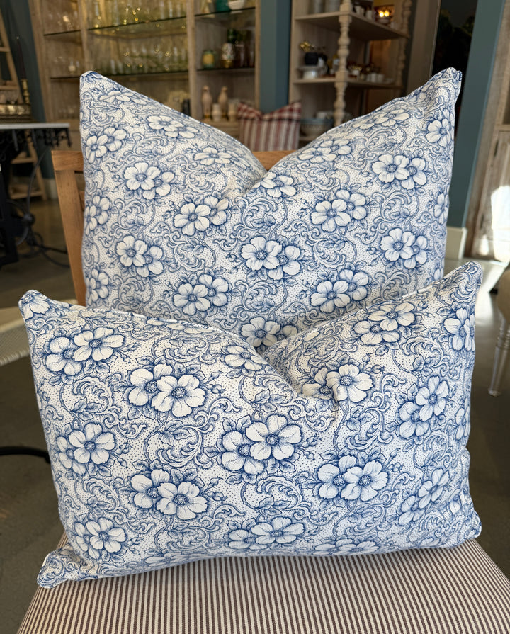Custom 12" x 18" Pillow made from Vintage English Floral Printed Cotton | Blue
