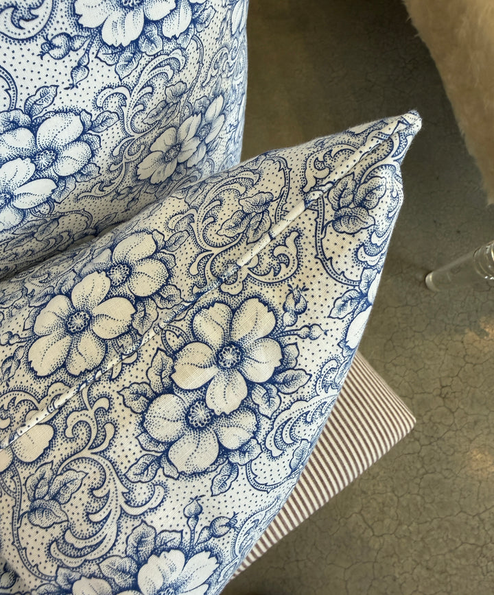 Custom 12" x 18" Pillow made from Vintage English Floral Printed Cotton | Blue