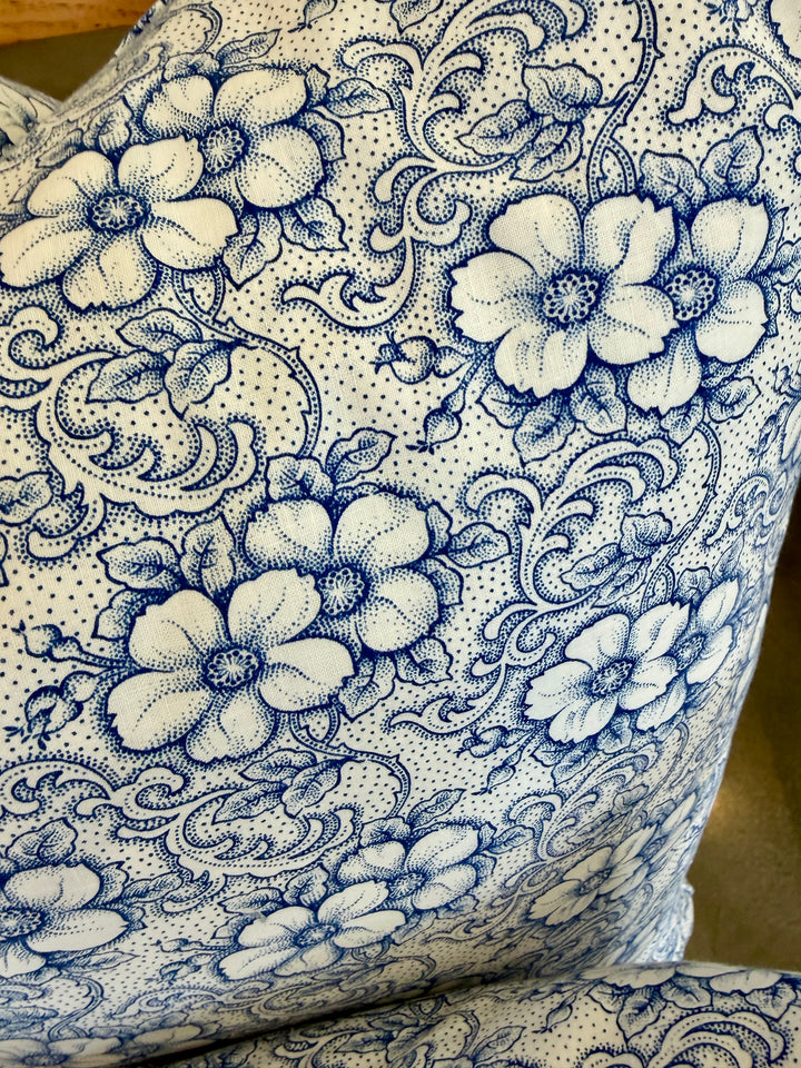 Custom 12" x 18" Pillow made from Vintage English Floral Printed Cotton | Blue