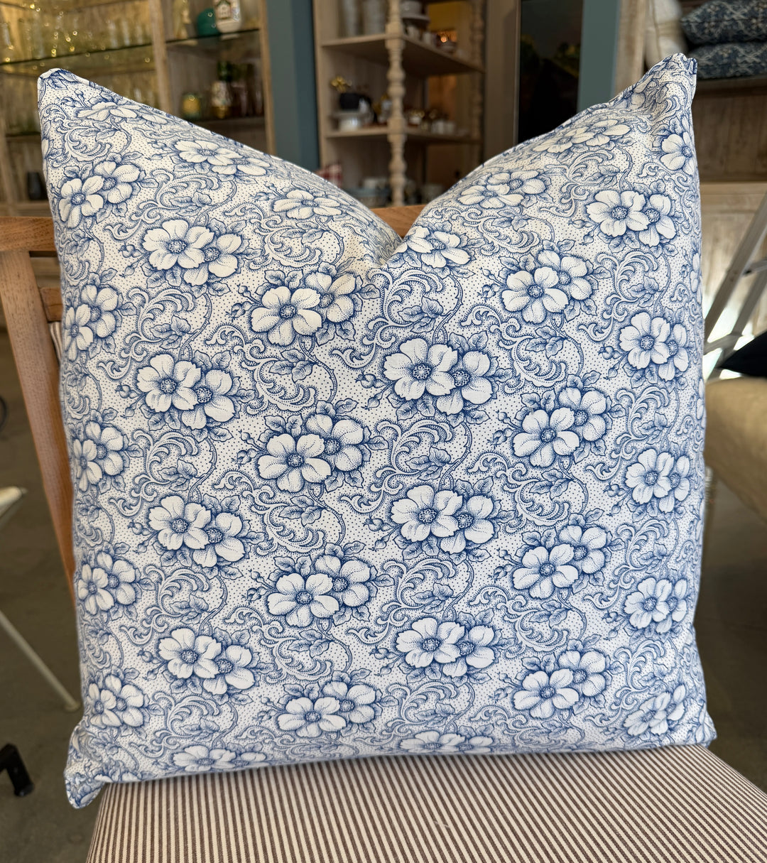 Custom 21" x 21" Pillow made from Vintage English Floral Printed Cotton | Blue A