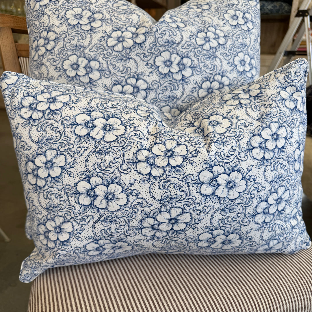 Custom 12" x 18" Pillow made from Vintage English Floral Printed Cotton | Blue