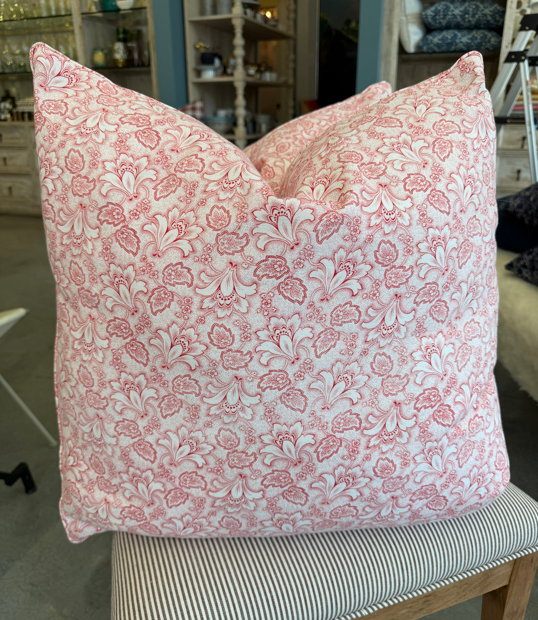 Custom 21" x 21" Pillow made from Vintage English Floral Printed Cotton | Red