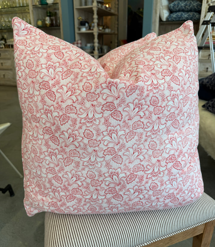 Custom 21" x 21" Pillow made from Vintage English Floral Printed Cotton | Red
