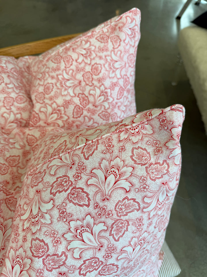 Custom 21" x 21" Pillow made from Vintage English Floral Printed Cotton | Red