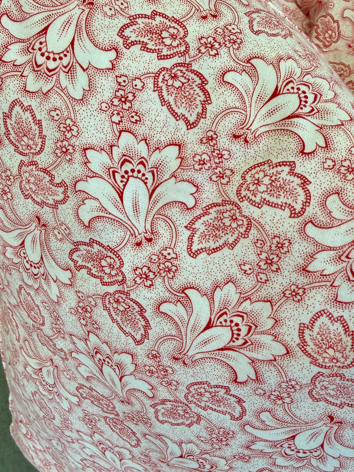 Custom 21" x 21" Pillow made from Vintage English Floral Printed Cotton | Red