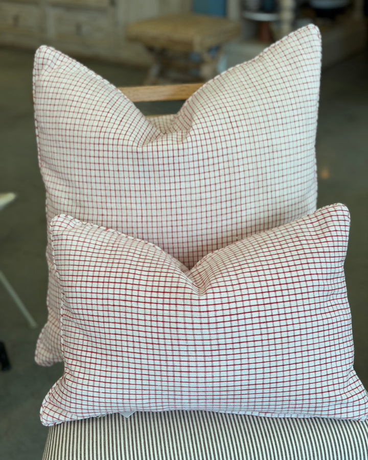 Custom 21" x 21" Pillow made from Vintage Handspun French Linen | Red Check