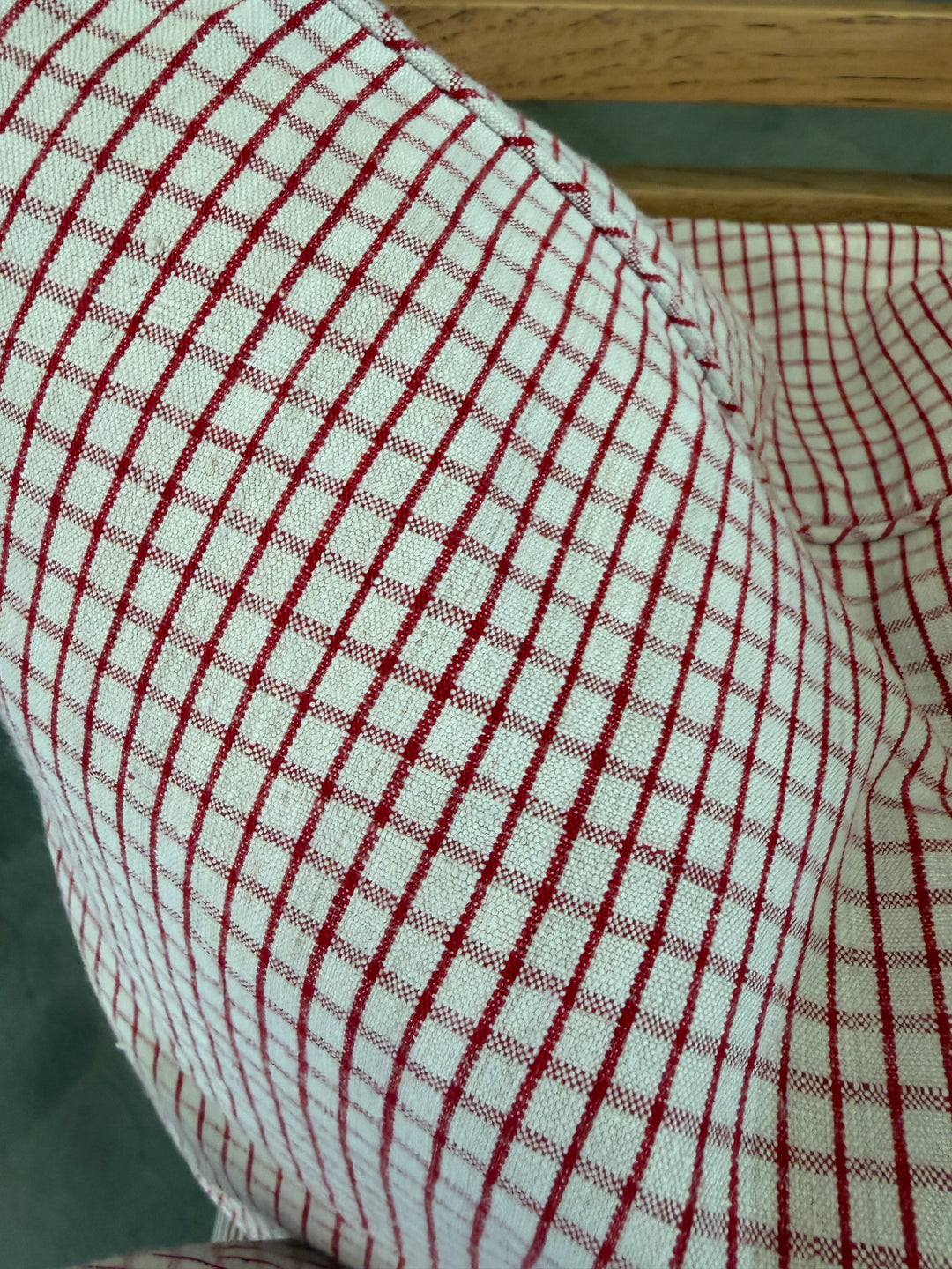 Custom 21" x 21" Pillow made from Vintage Handspun French Linen | Red Check