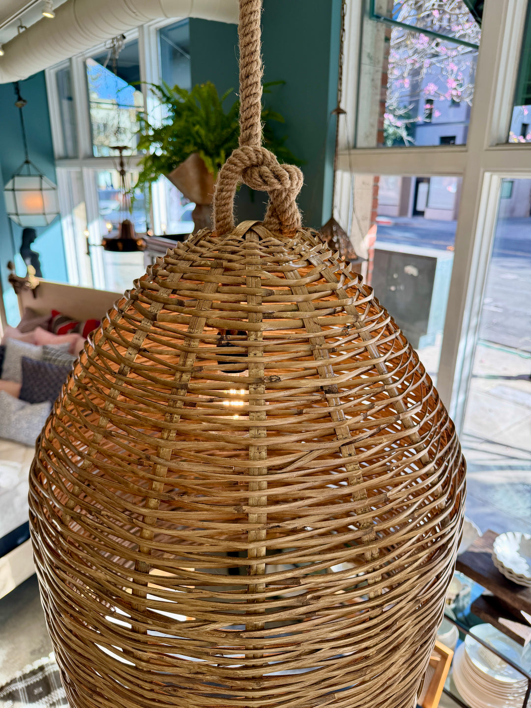 Handwoven Hanging Pendant Light w/ Rope Wrapped Wire Cord