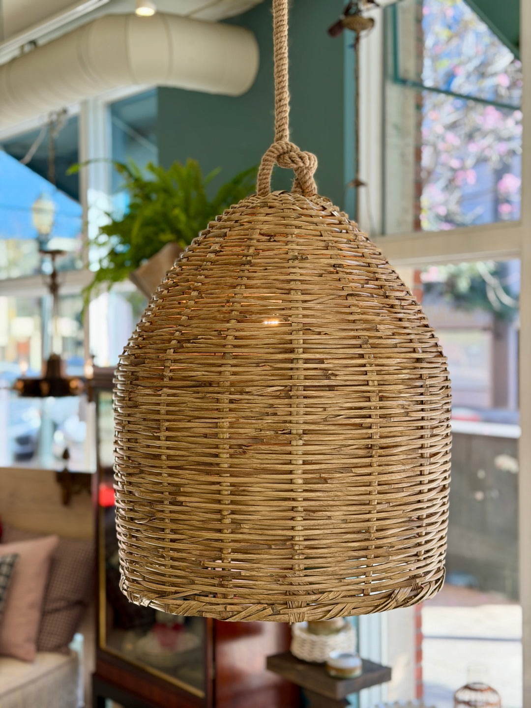 Handwoven Hanging Pendant Light w/ Rope Wrapped Wire Cord