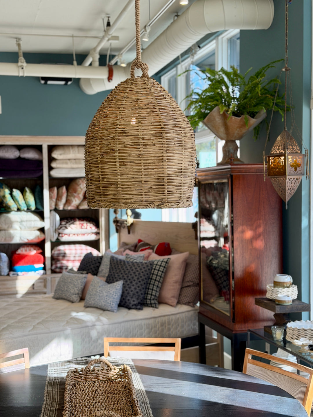 Handwoven Hanging Pendant Light w/ Rope Wrapped Wire Cord