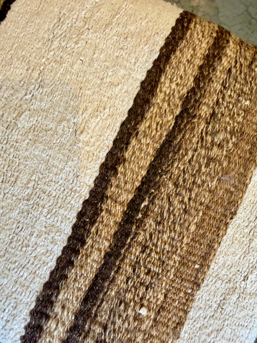 Custom Footstool Upholstered in a Vintage Striped Rug, Turkey with Wood Legs