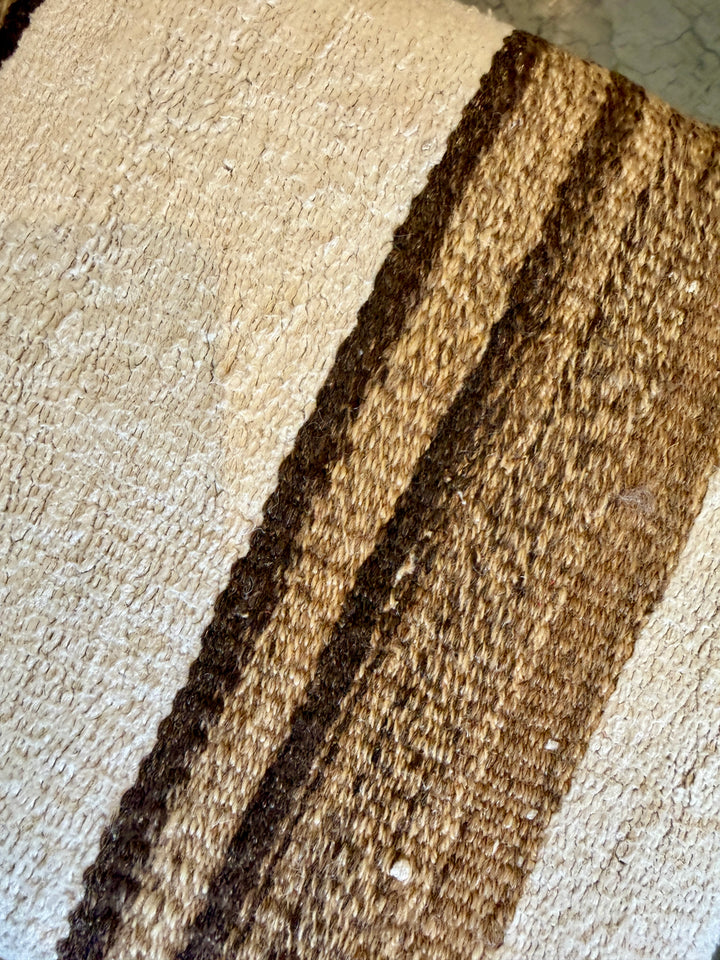 Custom Footstool Upholstered in a Vintage Striped Rug, Turkey with Wood Legs