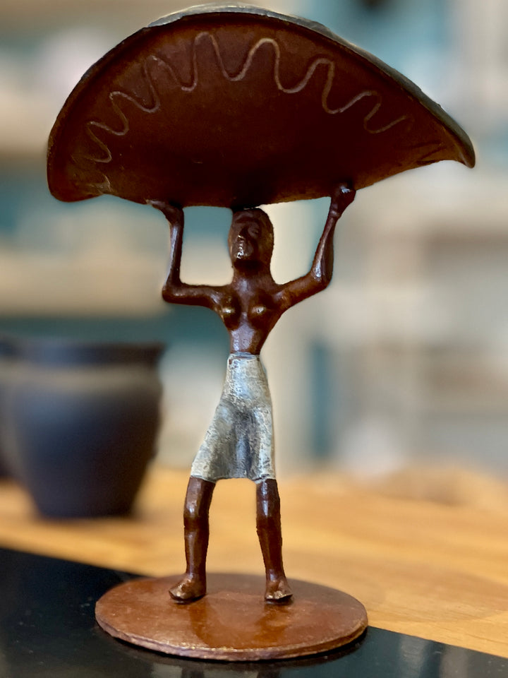 Vintage Native Woman Bronze Sculpture