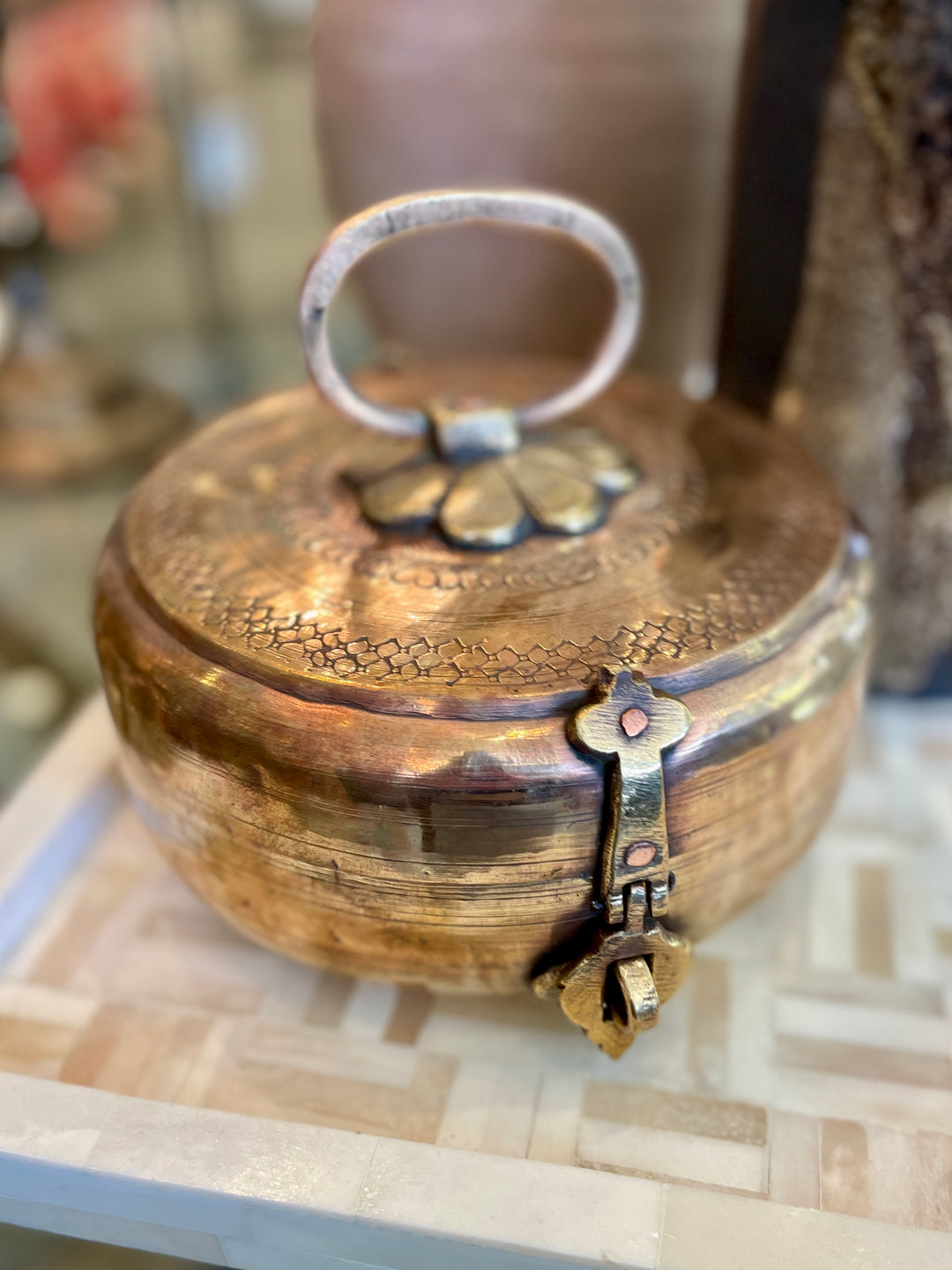 Vintage Handmade Brass + Copper Chapati Box, India
