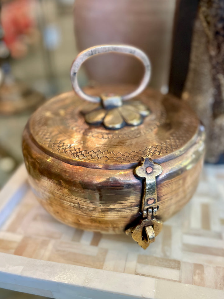 Vintage Handmade Brass + Copper Chapati Box, India