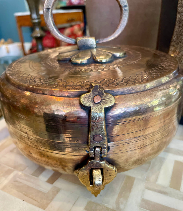 Vintage Handmade Brass + Copper Chapati Box, India