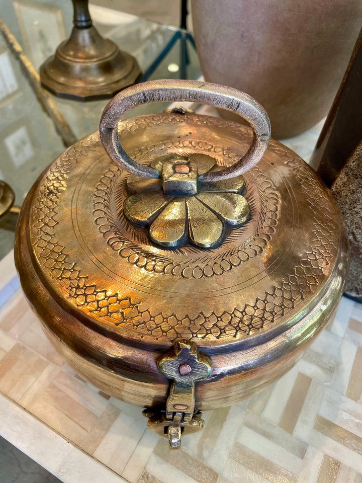 Vintage Handmade Brass + Copper Chapati Box, India