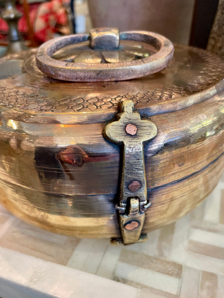 Vintage Handmade Brass + Copper Chapati Box, India