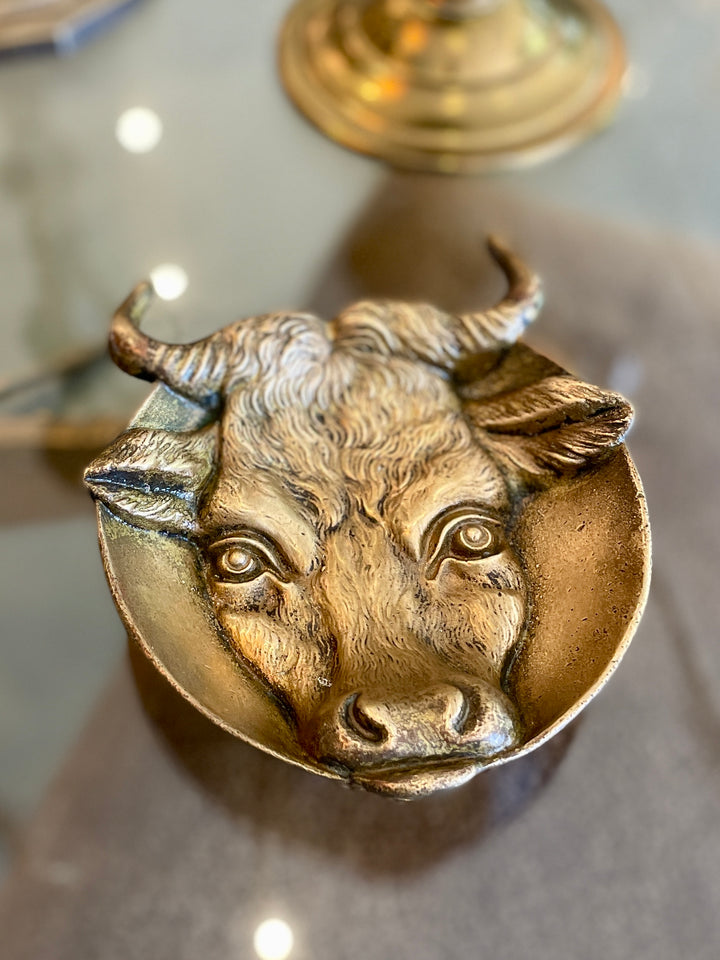 Vintage Cast Brass Bull's Head Trinket Dish