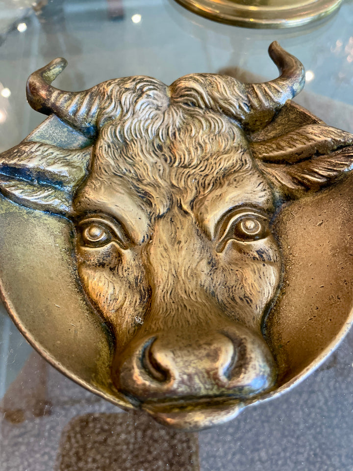 Vintage Cast Brass Bull's Head Trinket Dish