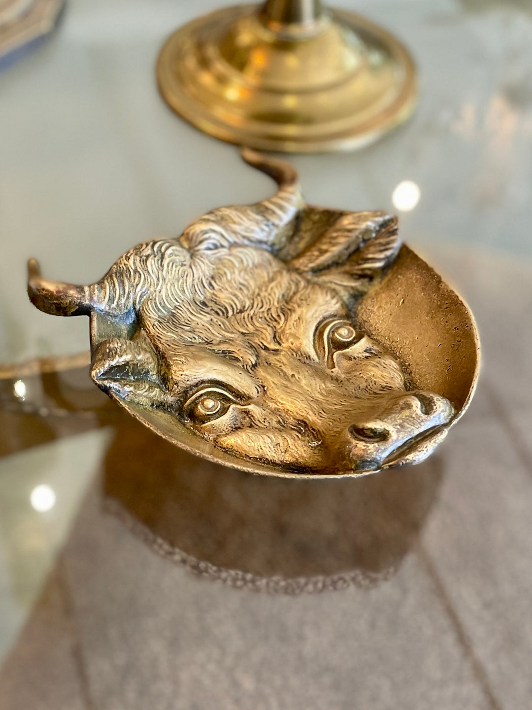 Vintage Cast Brass Bull's Head Trinket Dish