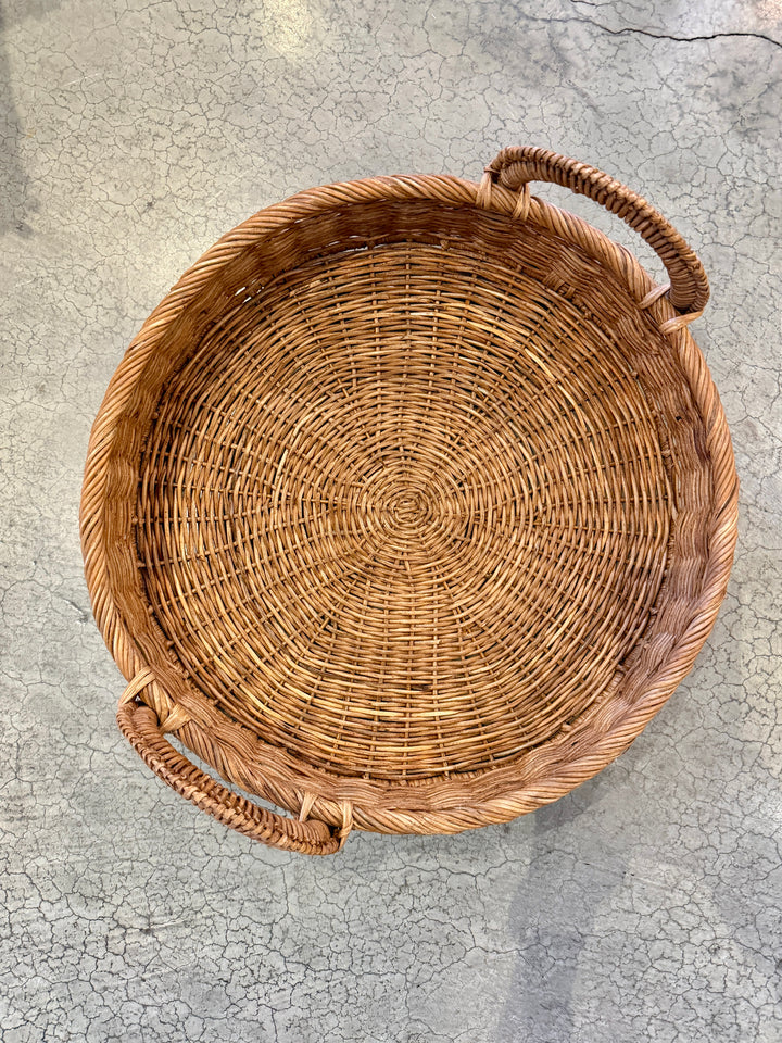 18" Decorative Woven Natural Rattan Tray w/ Circle Handles