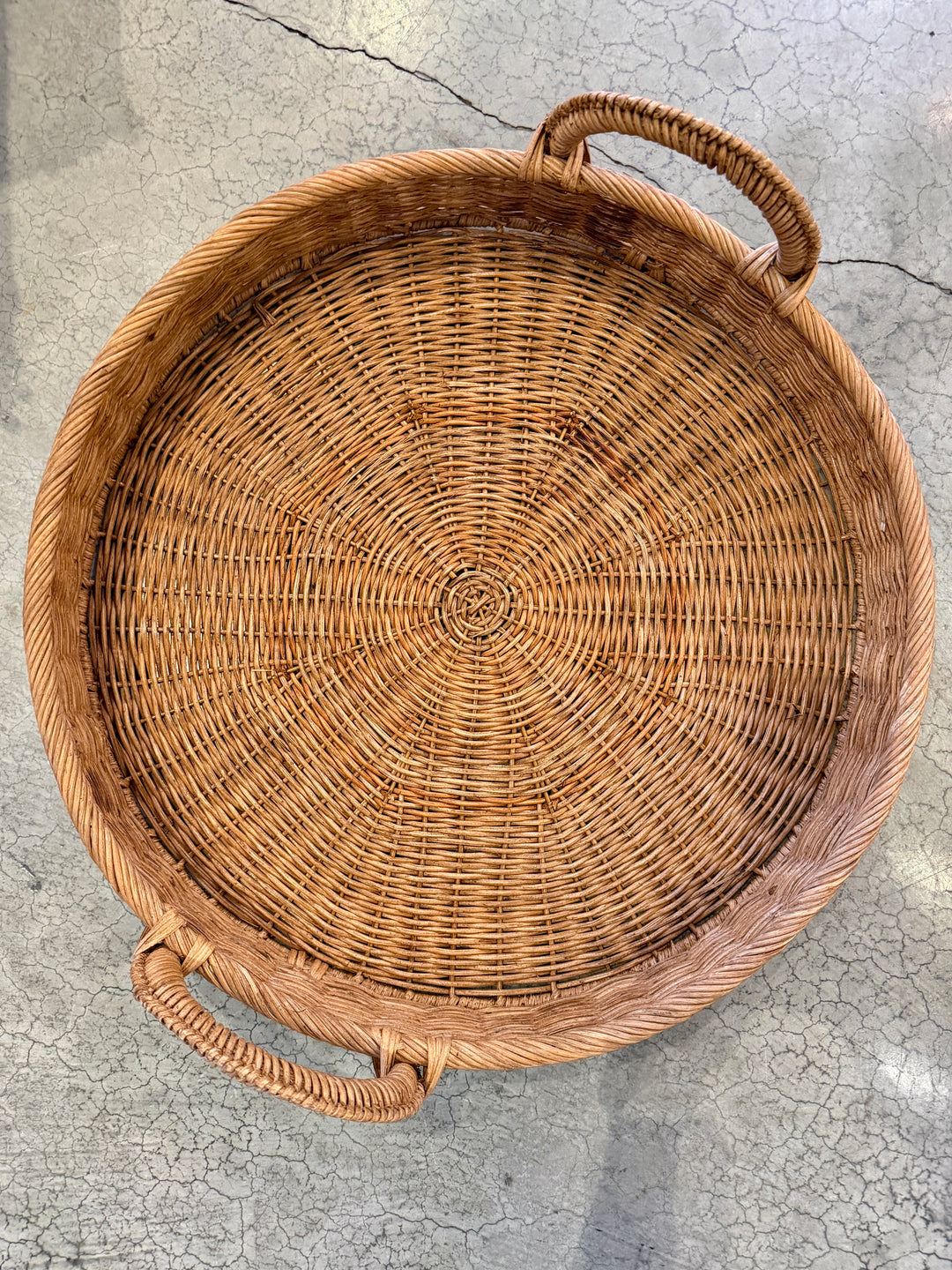 22" Decorative Woven Natural Rattan Tray w/ Circle Handles