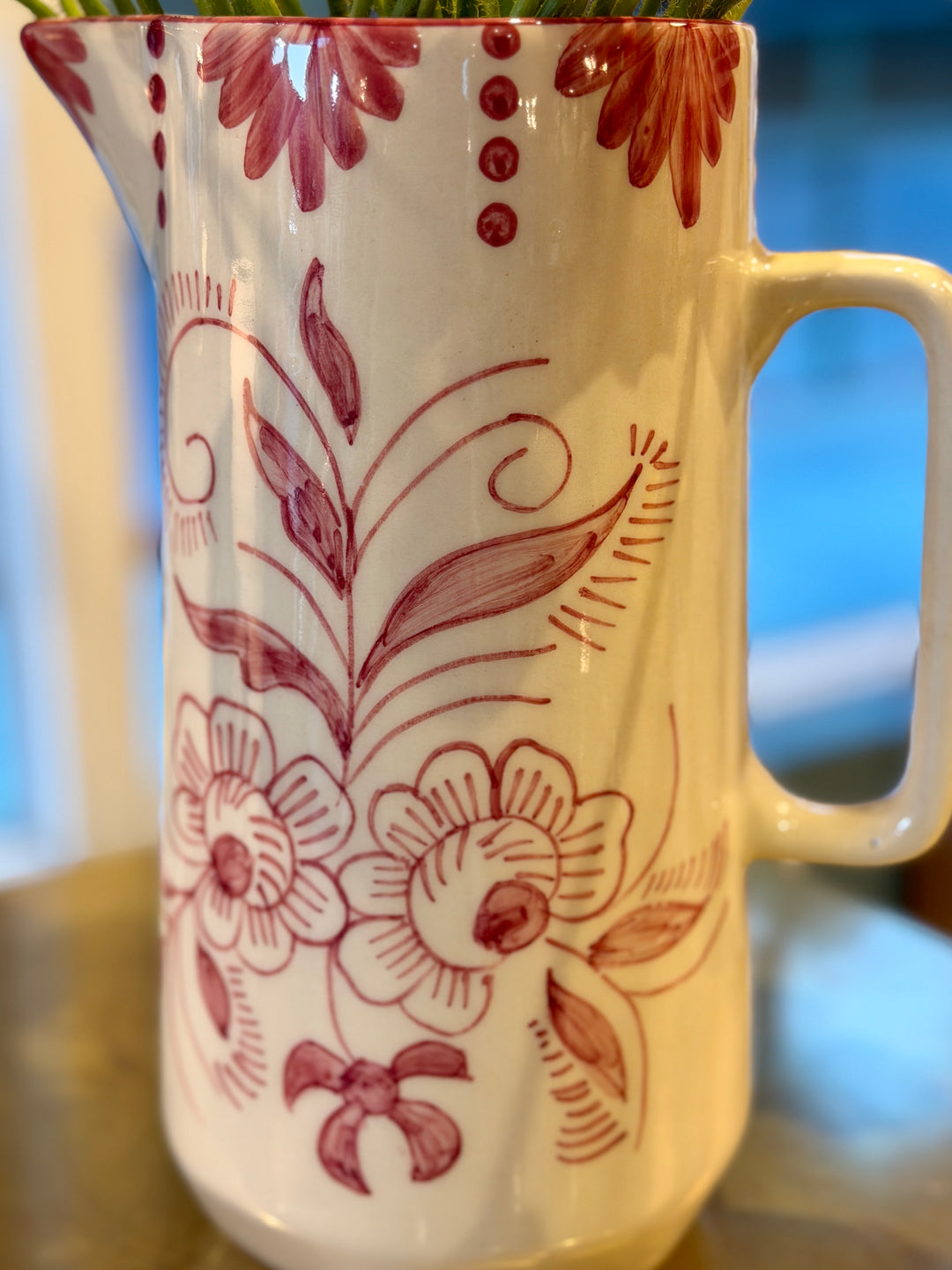 60 oz. Hand-Painted Stoneware Pitcher w/ Botanical Design