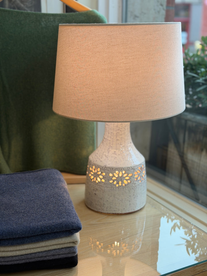 Vintage Reproduction Stoneware Table Lamp w/ Linen Shade