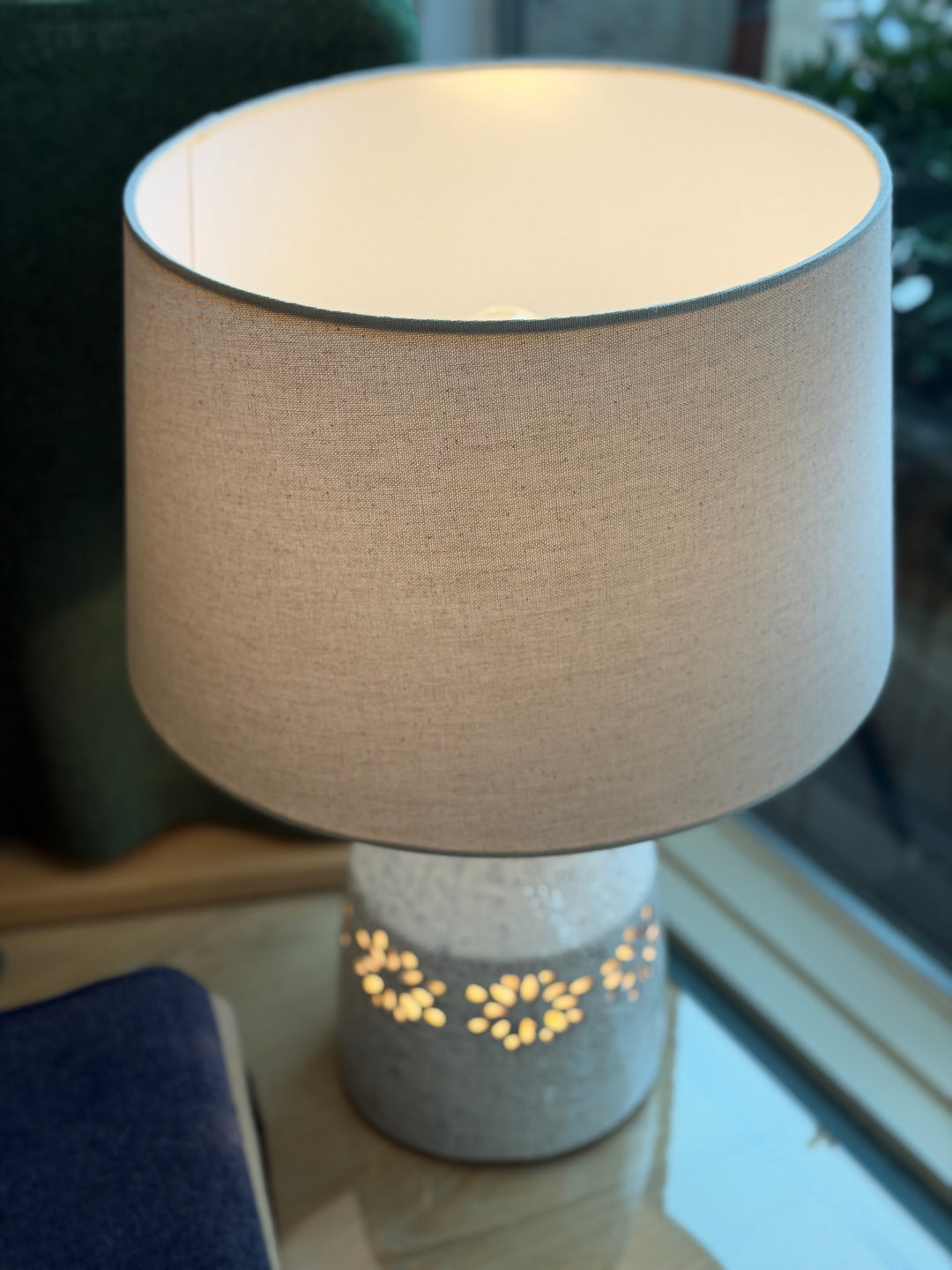 Vintage Reproduction Stoneware Table Lamp w/ Linen Shade