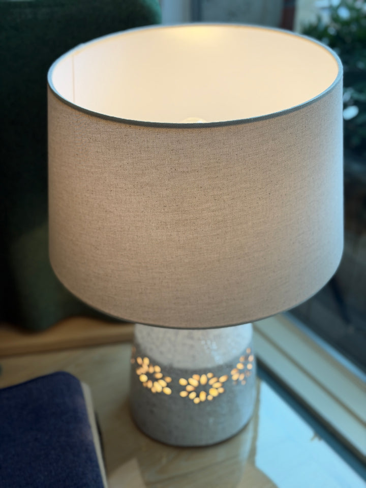 Vintage Reproduction Stoneware Table Lamp w/ Linen Shade