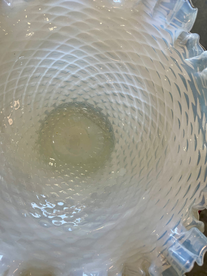 Vintage French White Opaline Ruffled Dish