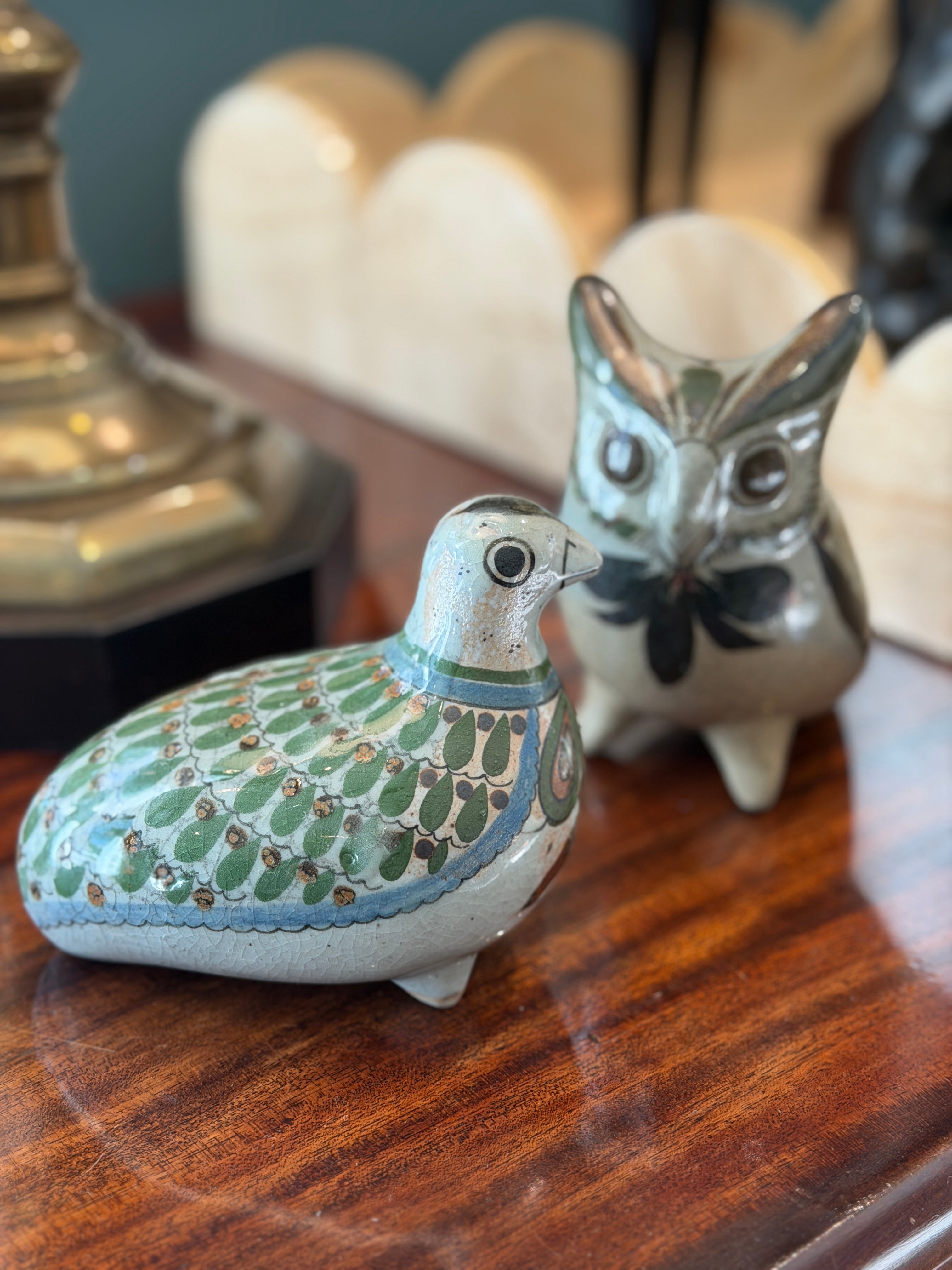 Vintage Ceramic Quail, Hand-Painted + Signed by Artist, Mexico