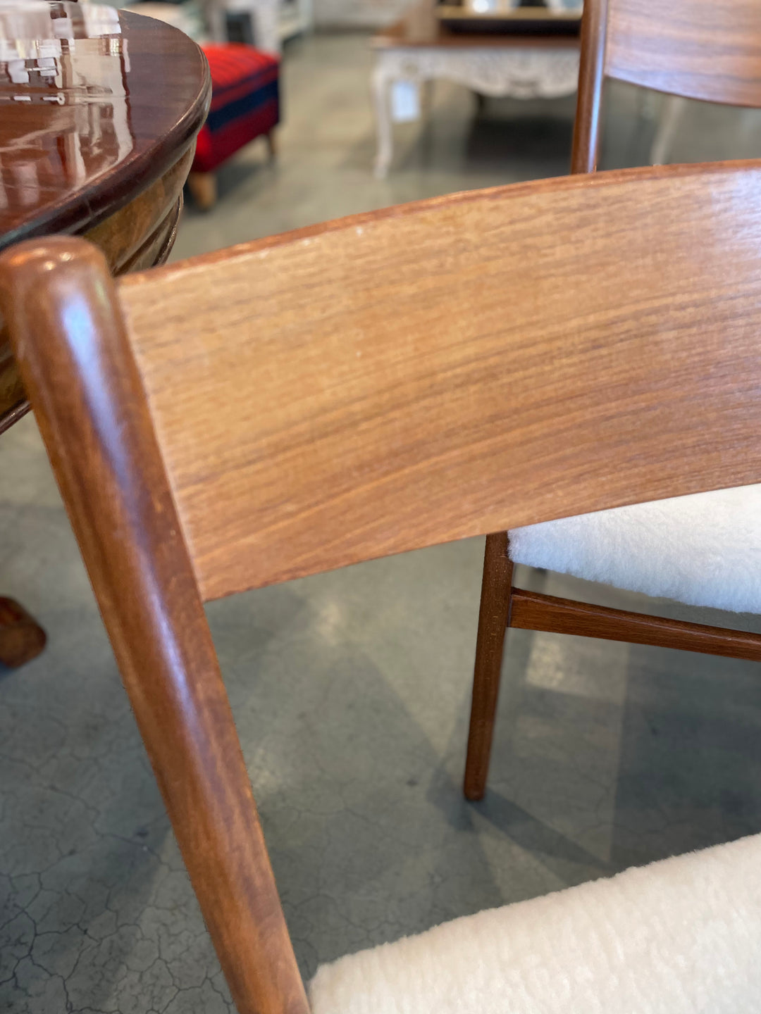 Mid-Century Teak Dining Chairs, Newly Upholstered in Shearling | Set of 4