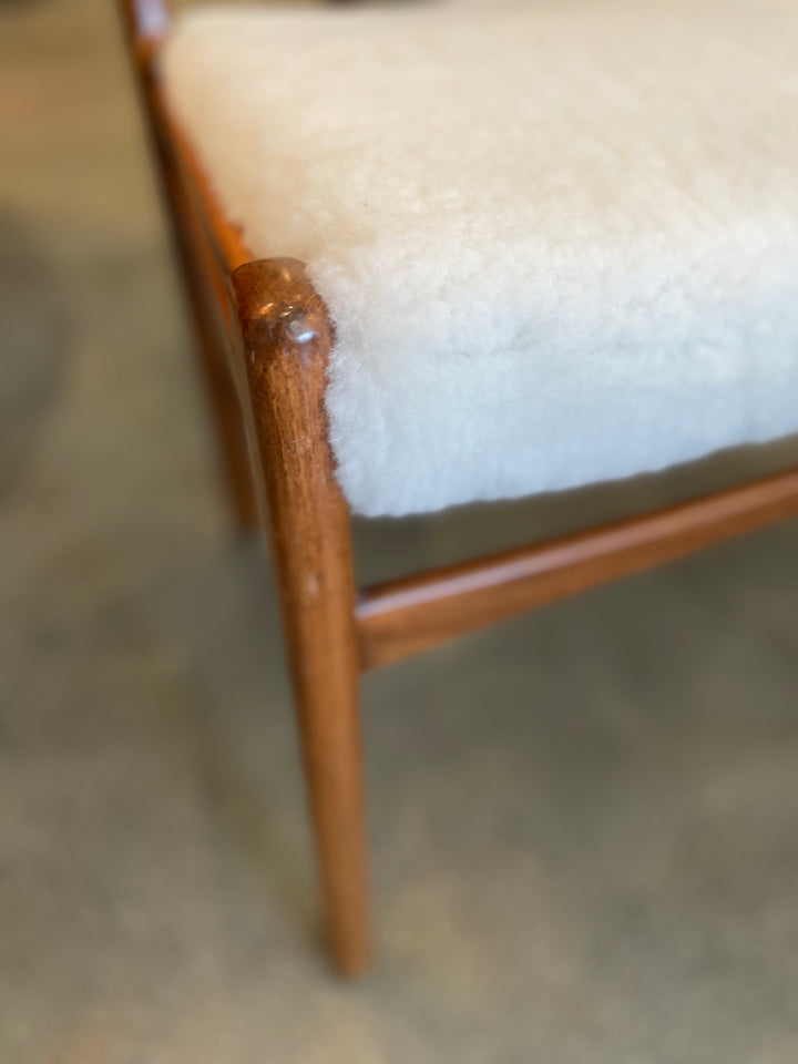 Mid-Century Teak Dining Chairs, Newly Upholstered in Shearling | Set of 4