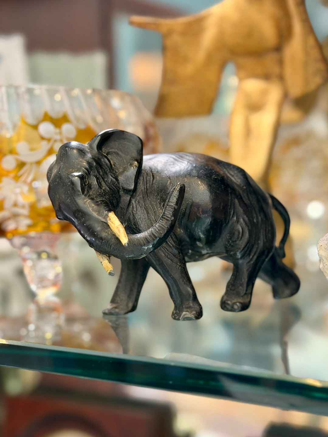 Vintage Metal Elephant Sculpture with a Bronze Finish | S