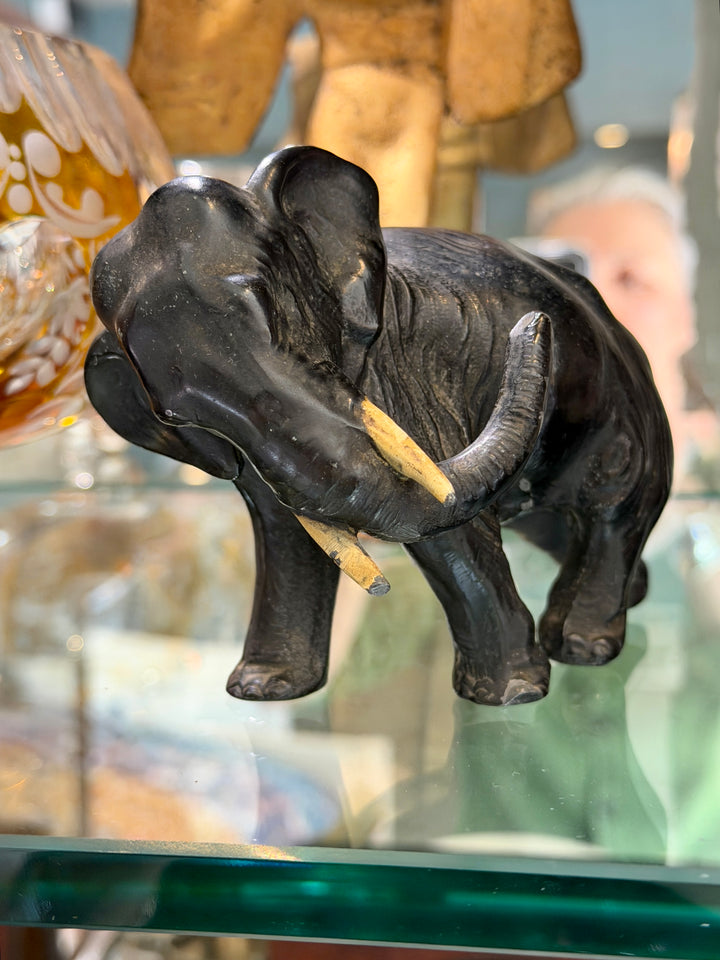 Vintage Metal Elephant Sculpture with a Bronze Finish | S