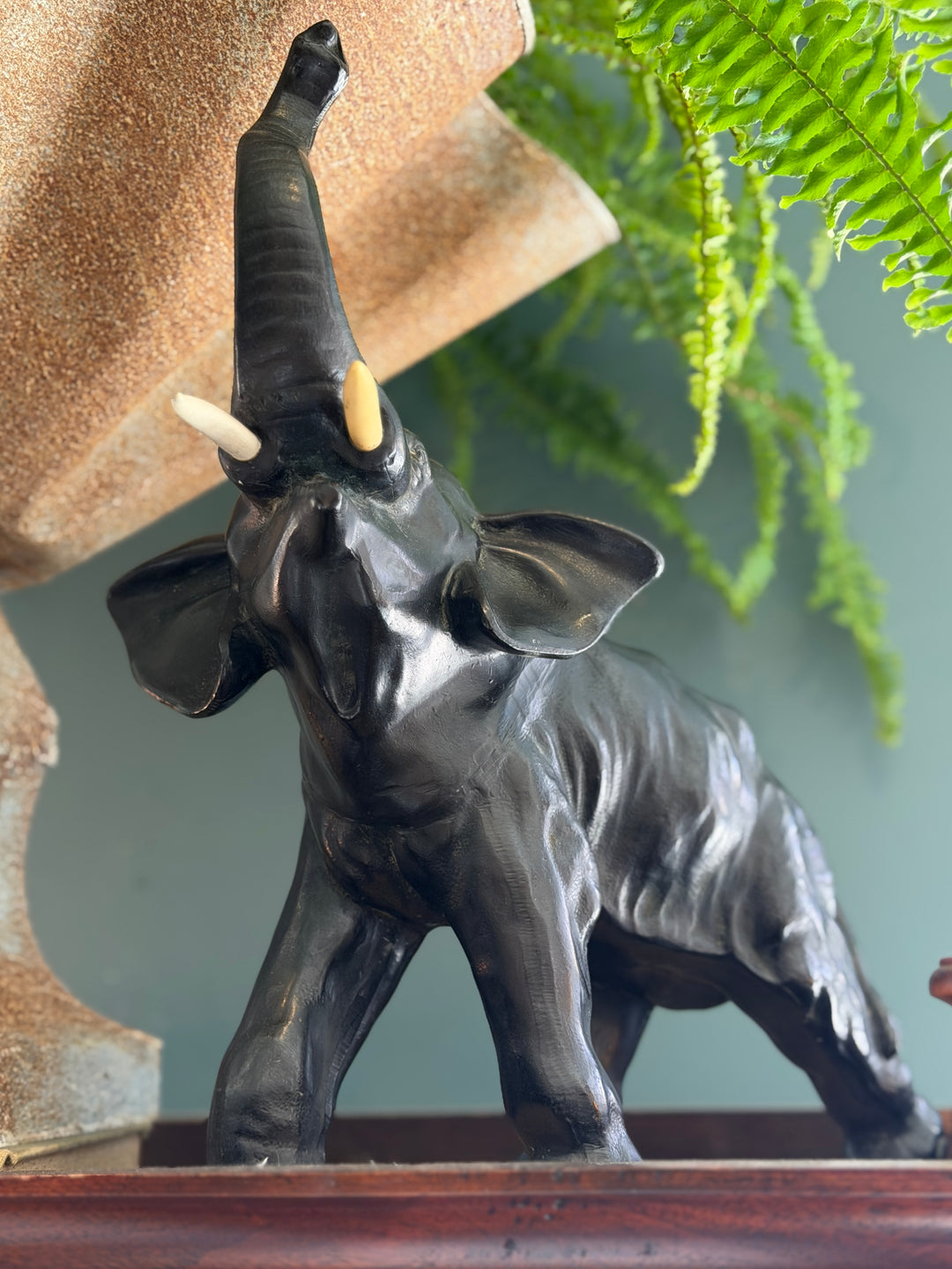 Vintage Metal Elephant Sculpture with a Bronze Finish | L