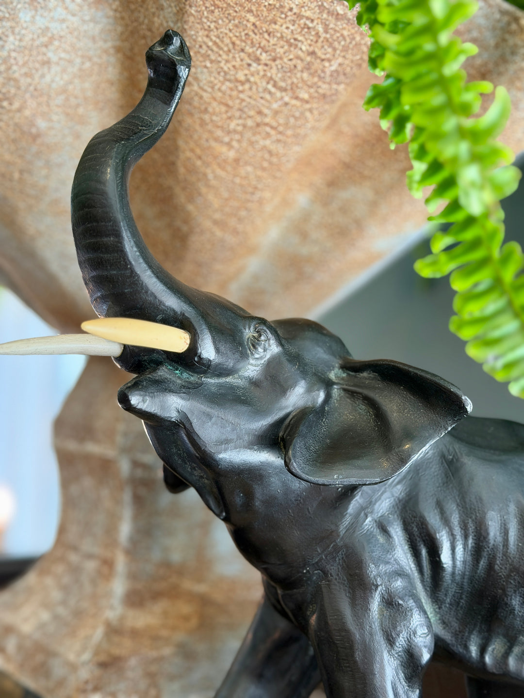 Vintage Metal Elephant Sculpture with a Bronze Finish | L