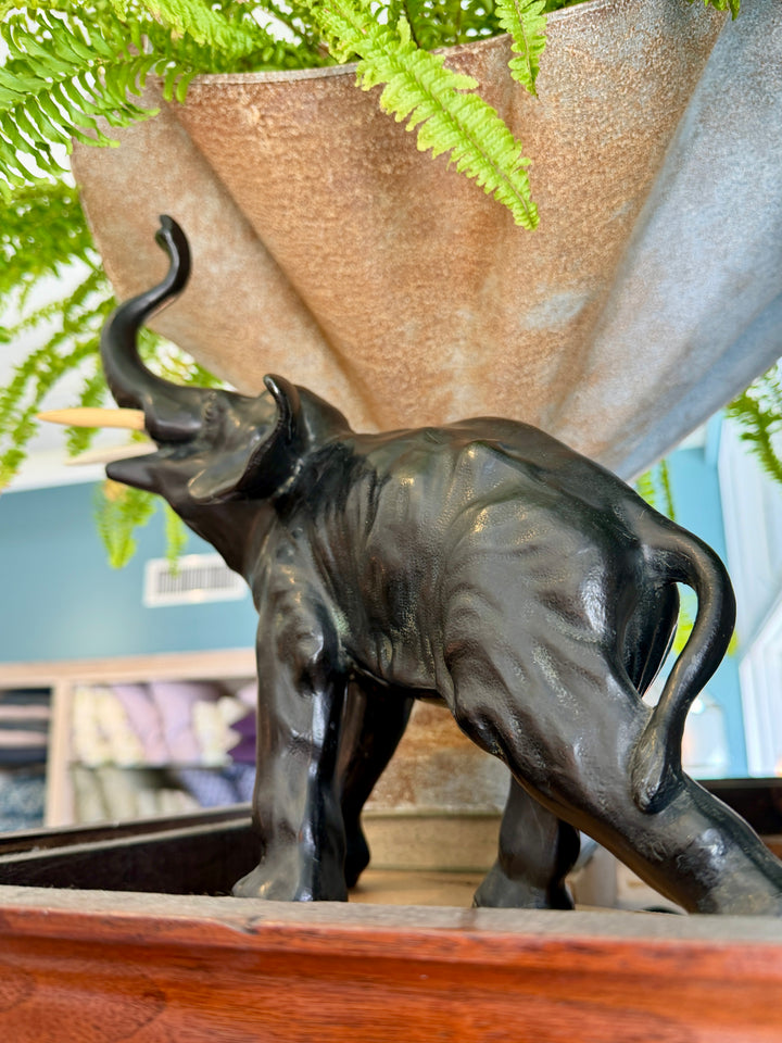 Vintage Metal Elephant Sculpture with a Bronze Finish | L